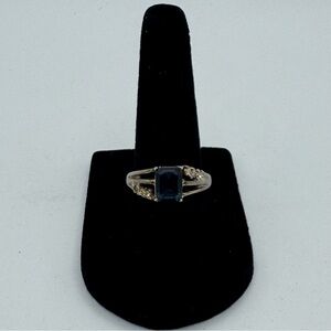 Vintage Mid Century Sapphire Blue Cocktail Ring 14KT Gold Electroplate Size 6.5